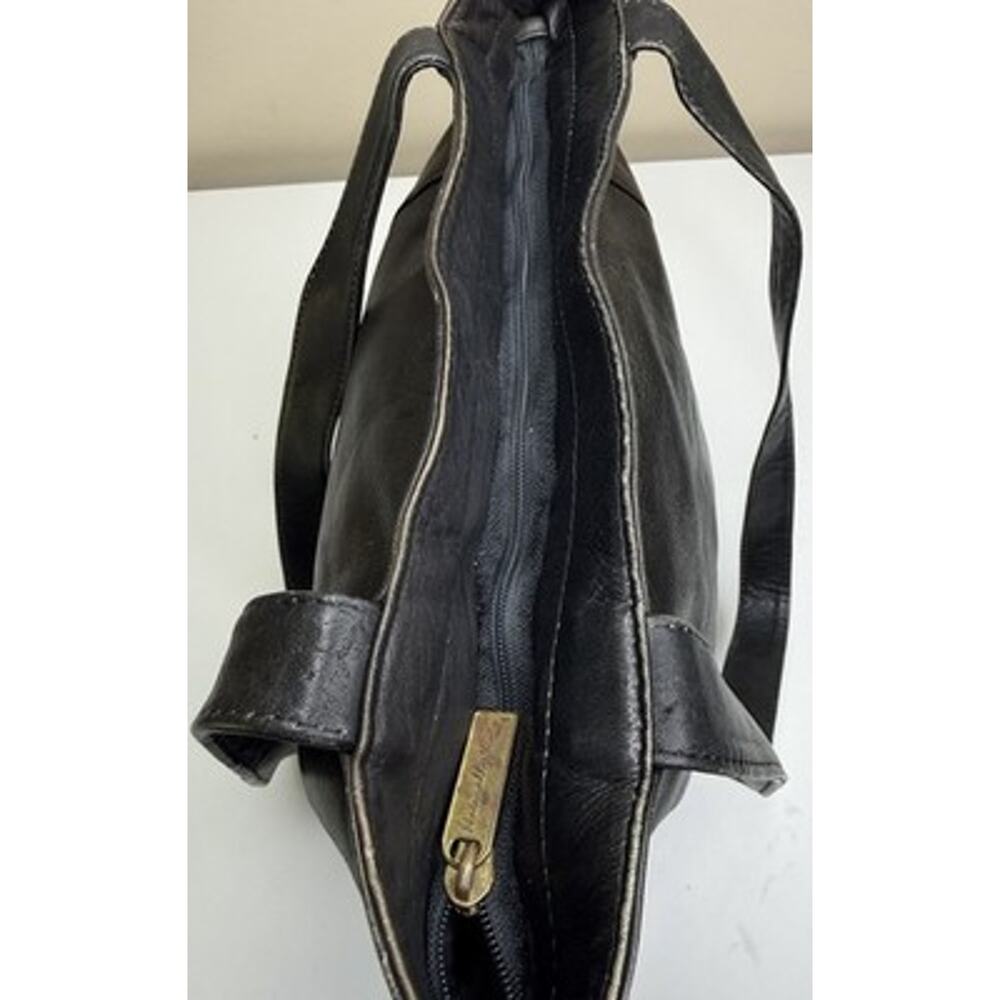 Vintage Naturally Yours Bucket Shoulder Bag Black Brown Leather Zip Dual Handles - Picture 8 of 15